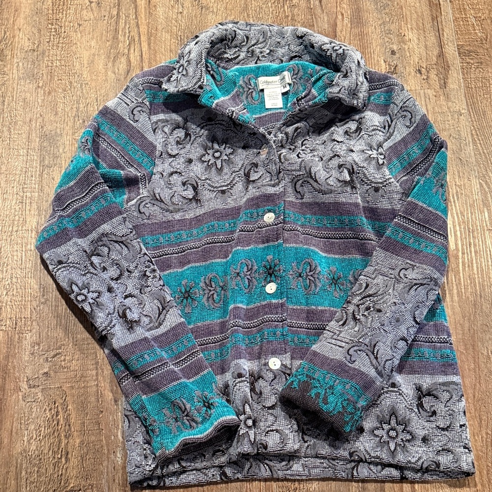 Coldwater Creek Teal and Gray Knit Top